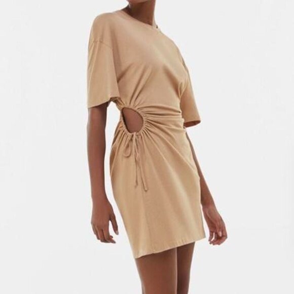 Bershka Mini Dress Short Sleeve Nude Cutouts - 100% Jersey Cotton Size Small - Picture 1 of 9